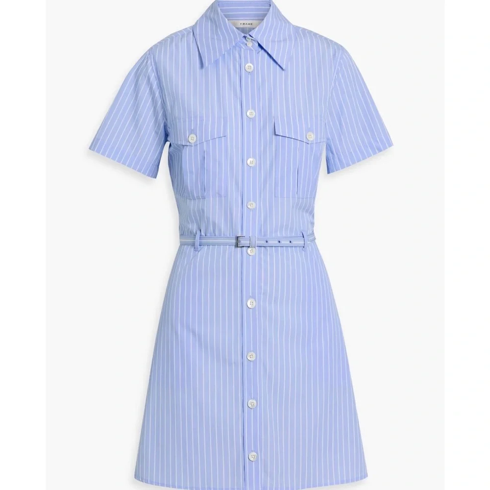 Frame The Striped Safari Blue and White Shirt Dress size S - Picture 11 of 12